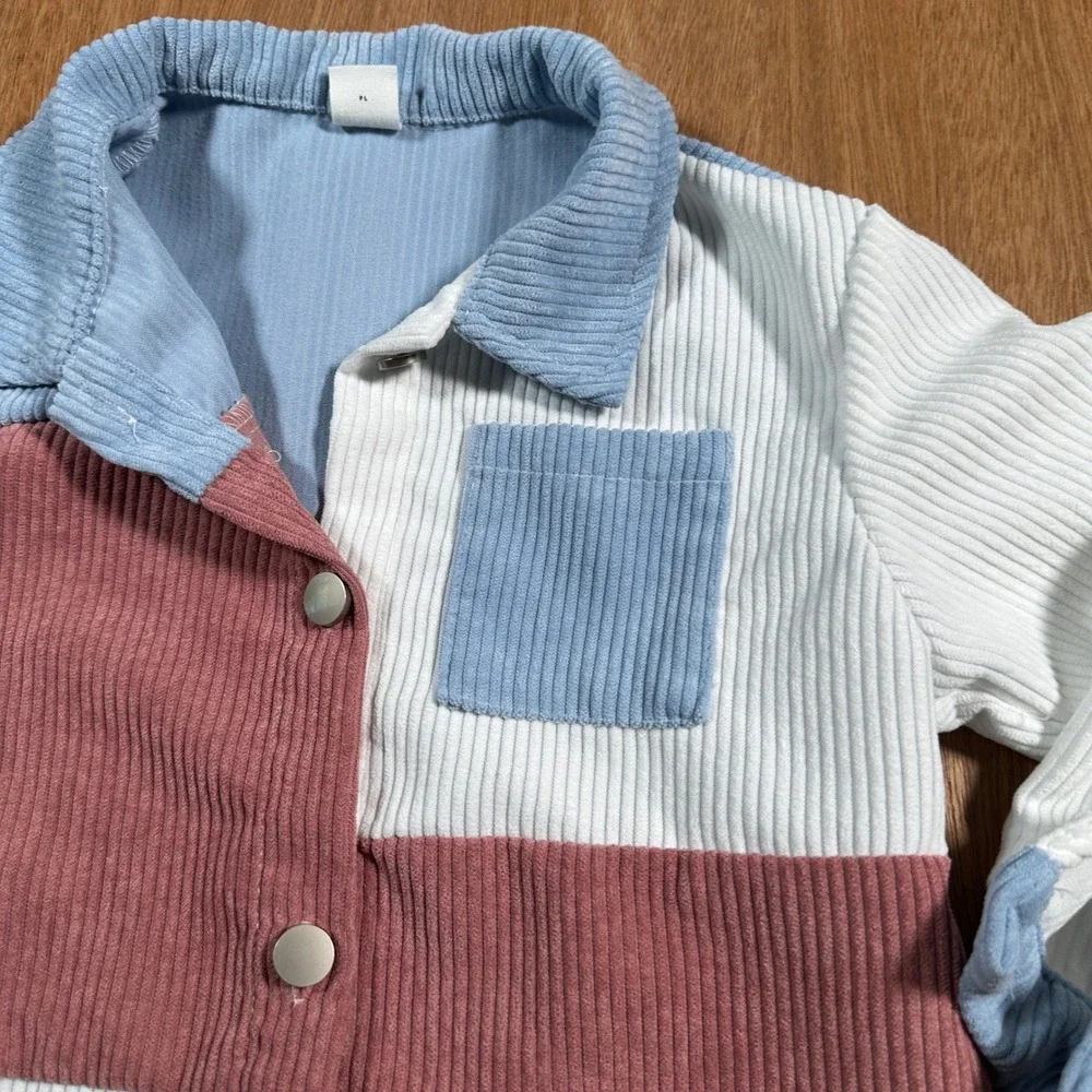 SHEIN Corduroy Jacket Kids 2-3Y Multi Colorblock Snap Button Casual Shacket